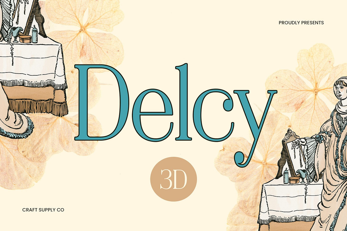 Delcy 3D, a Serif Font by Craft Supply Co. (Photo 1 of 8)