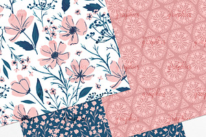 Pink & Blue Floral Seamless Patterns