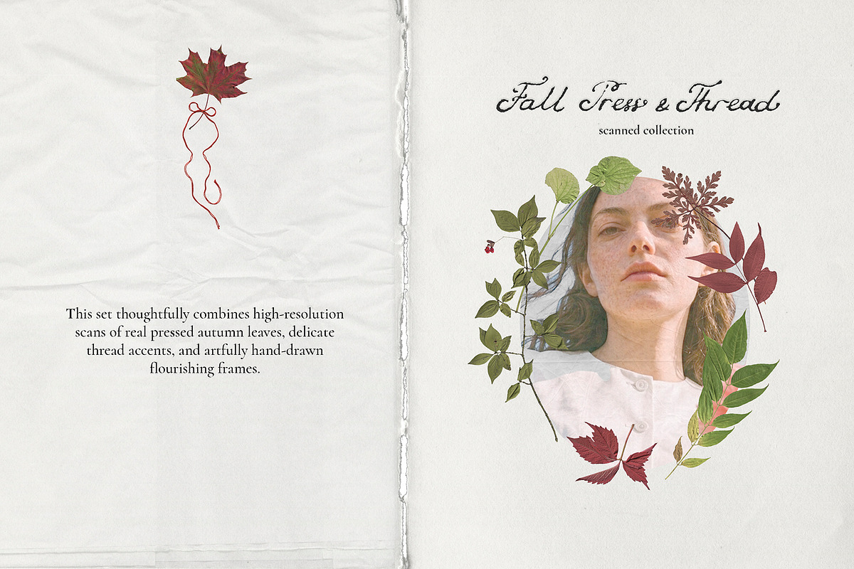 Fall Press & Thread - Collage Kit, an Object Graphic by Watercolor_Ma