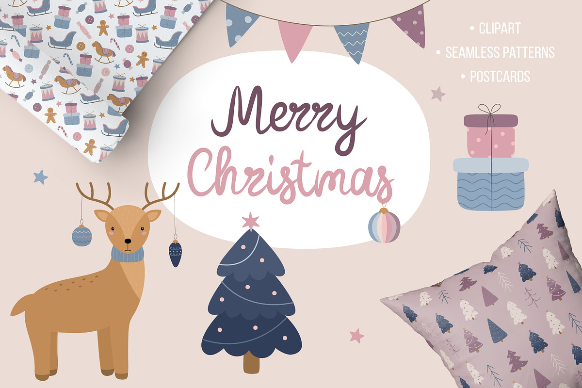 Merry Christmas. Cards & patterns, an Animal Illustration by Guvi-Design (Photo 1 of 10)