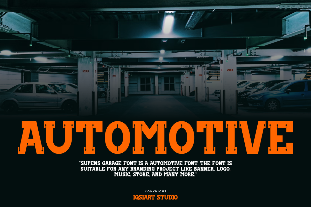 Supens Garage - Automotive Font, a Slab Serif Font by Iqsiart Studio (Photo 7 of 7)