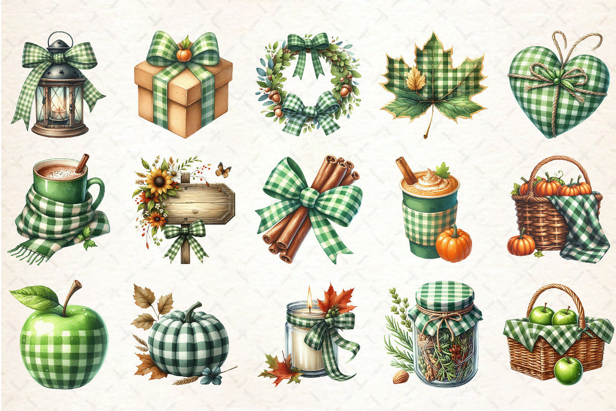 Green Gingham Autumn Clipart, an Illustration by Rose Art (Photo 2 of 5)