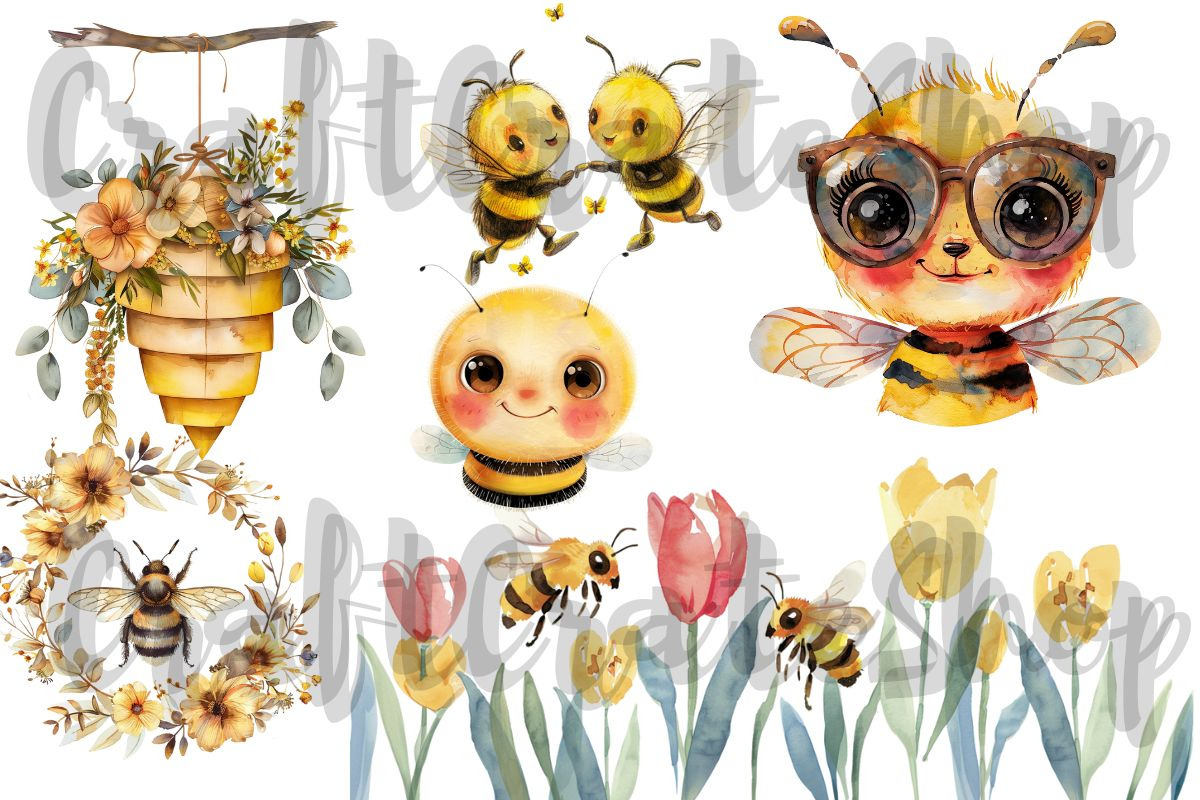 Watercolor Honey Bee Clipart, an Illustration by CraftCrateShop (Photo 4 of 4)