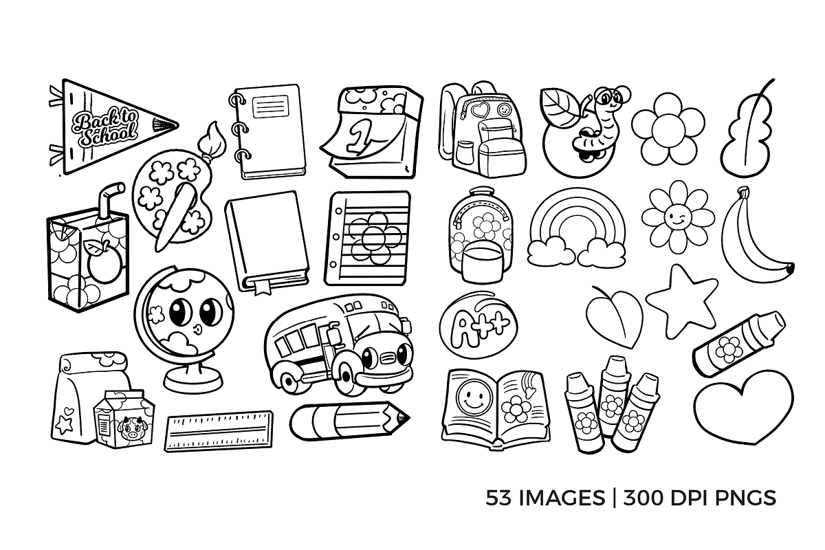 Retro Back to School Line Art, an Illustration by TheClipAtelier (Photo 2 of 4)
