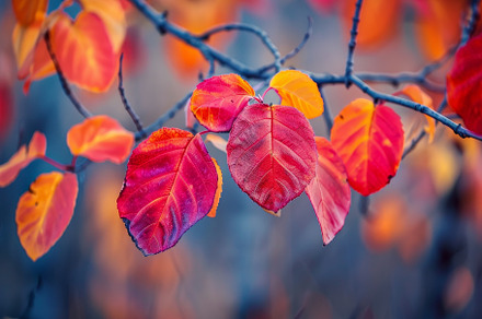 A branch covered with vibrant red an, a Photo by Iftikhar Alam