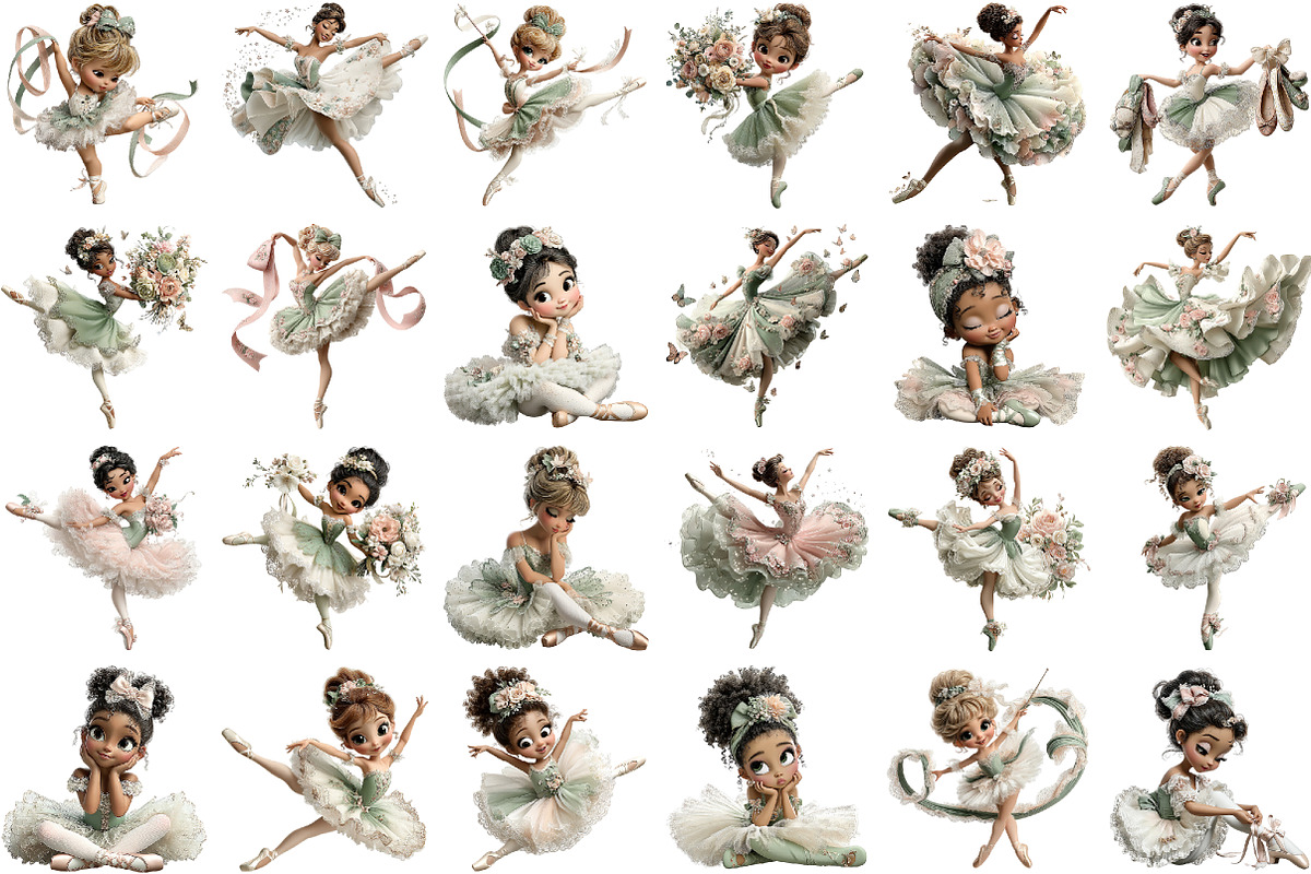 Whimsical Ballerina Girls Clipart, an Illustration by designcity5 (Photo 2 of 5)