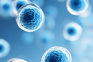 Multiple blue stem cells floating, a Health & Medical Photo by MistyDay