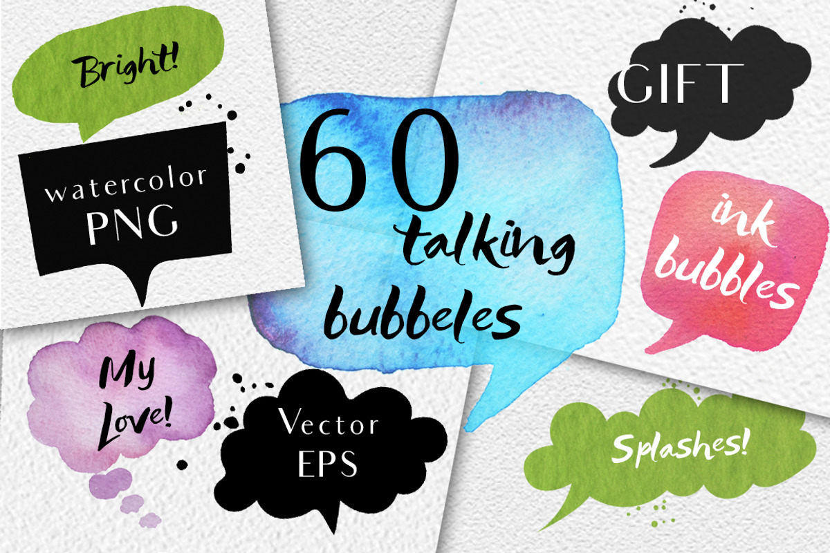 60 speech bubbles!watercolor+EPS, an Object Graphic by holaholga (Photo 1 of 4)
