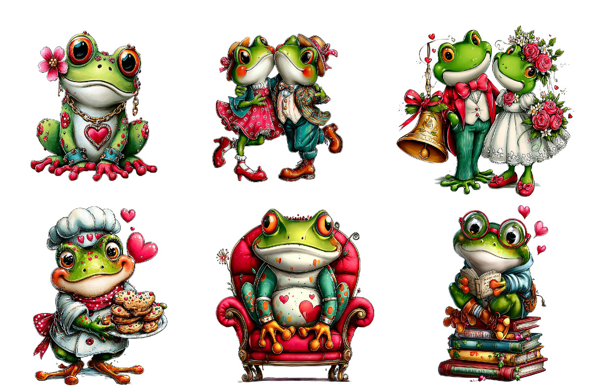 Whimsical Valentine Frog Clipart, an Illustration by DreamArtGraphic (Photo 3 of 4)