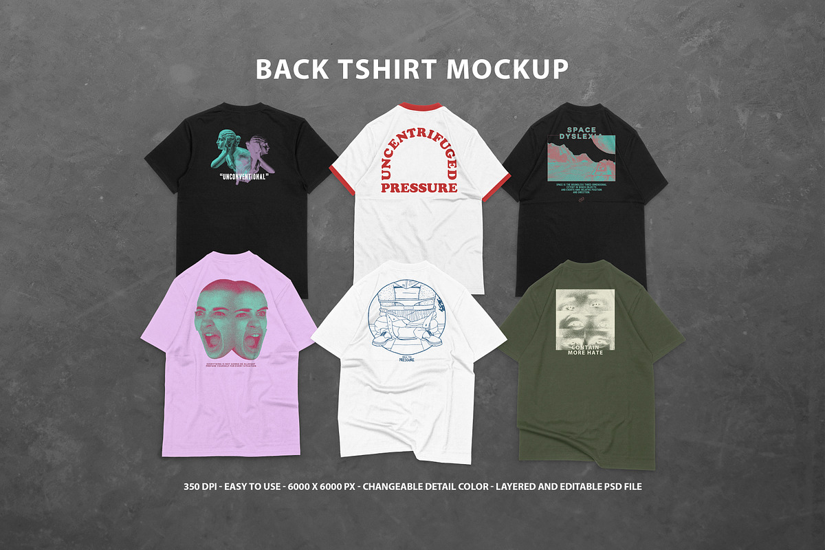 6 Realistic Back T-shirt Mockup, a Shirt Mockup by Uncentrifuged Pressure (Photo 1 of 8)