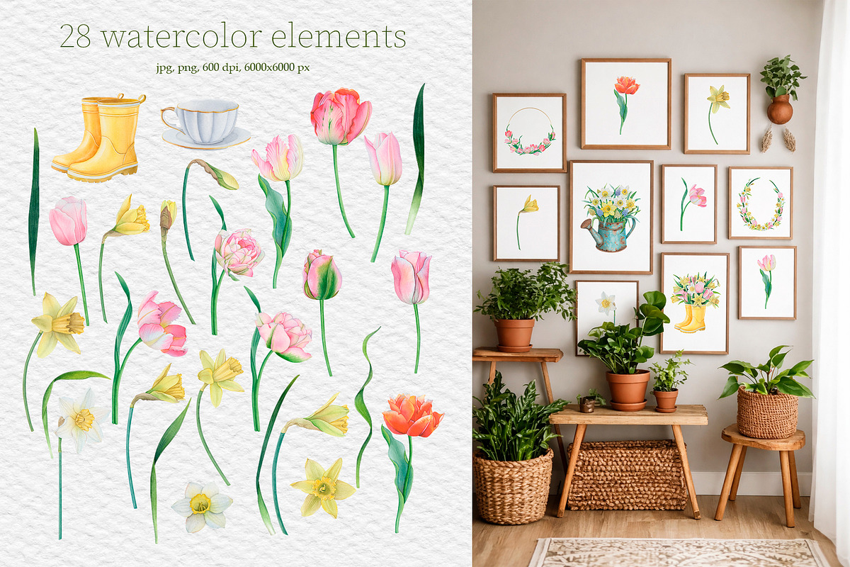 Spring Garden Watercolor Elements, an Object Illustration by SunnJaneArt (Photo 2 of 10)