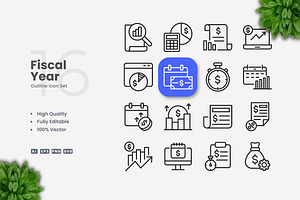 Fiscal Year Outline Icons, an Outline Icon by Upnowgraphic
