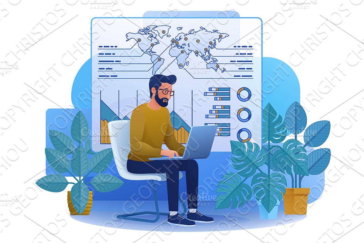 Man Working on Statistics Data, a Person Illustration by Christos Georghiou