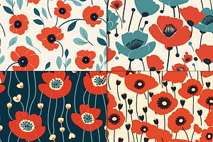 20 Seamless Poppy Flowers Patterns