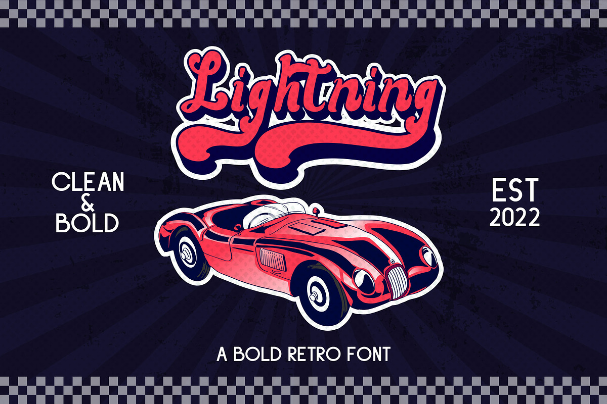 Lightning - A Bold Retro Font, a Script Font by Graphiqa Studio (Photo 1 of 11)