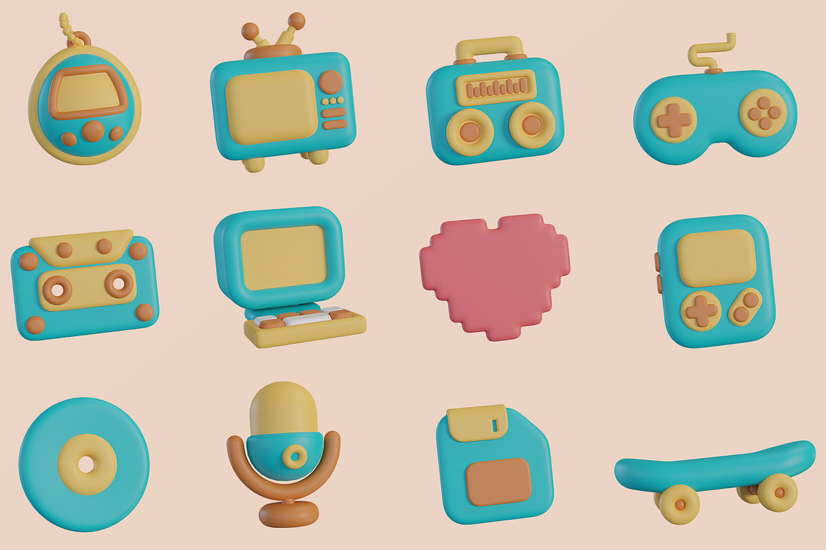3D Retro Icon Set, an Object Graphic by Artnivora.Std (Photo 3 of 4)
