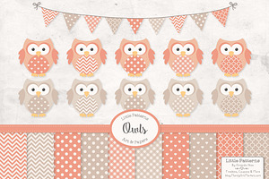 Vintage Peach Owl Vectors & Papers, an Animal Illustration by Amanda Ilkov