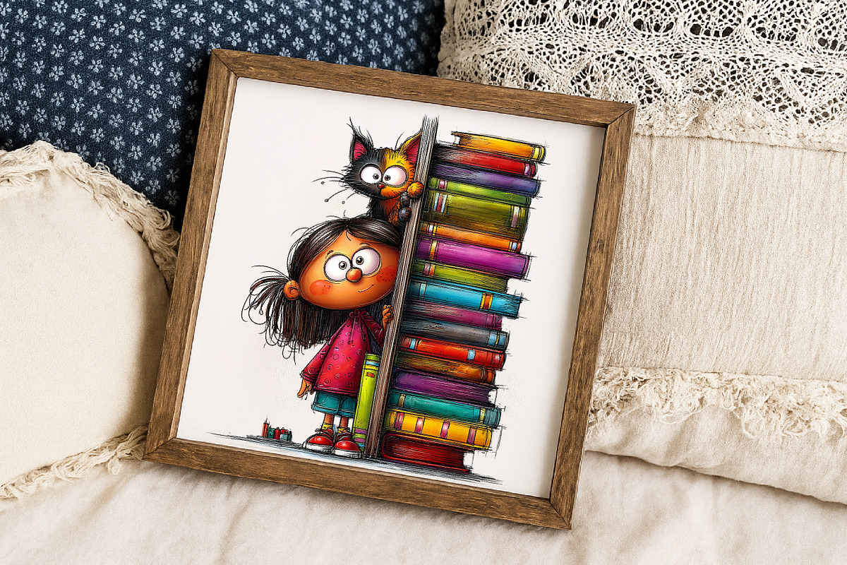 Quirky Girl and Cat Peeking Clipart, an Illustration by Libby Wishes (Photo 6 of 6)