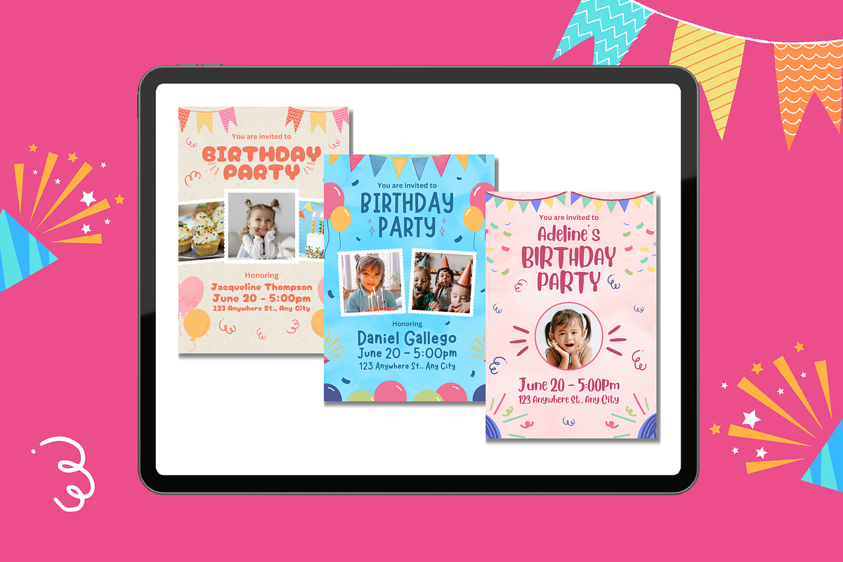 Kids Birthday Party Invitations, a Templates & Theme by TemplateCastleStore (Photo 4 of 9)