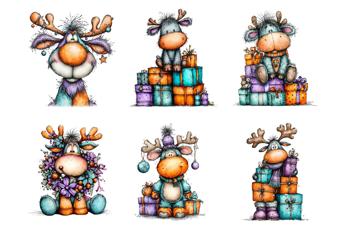 Funny Christmas Reindeer Clipart, an Illustration by SinaCreation (Photo 5 of 11)