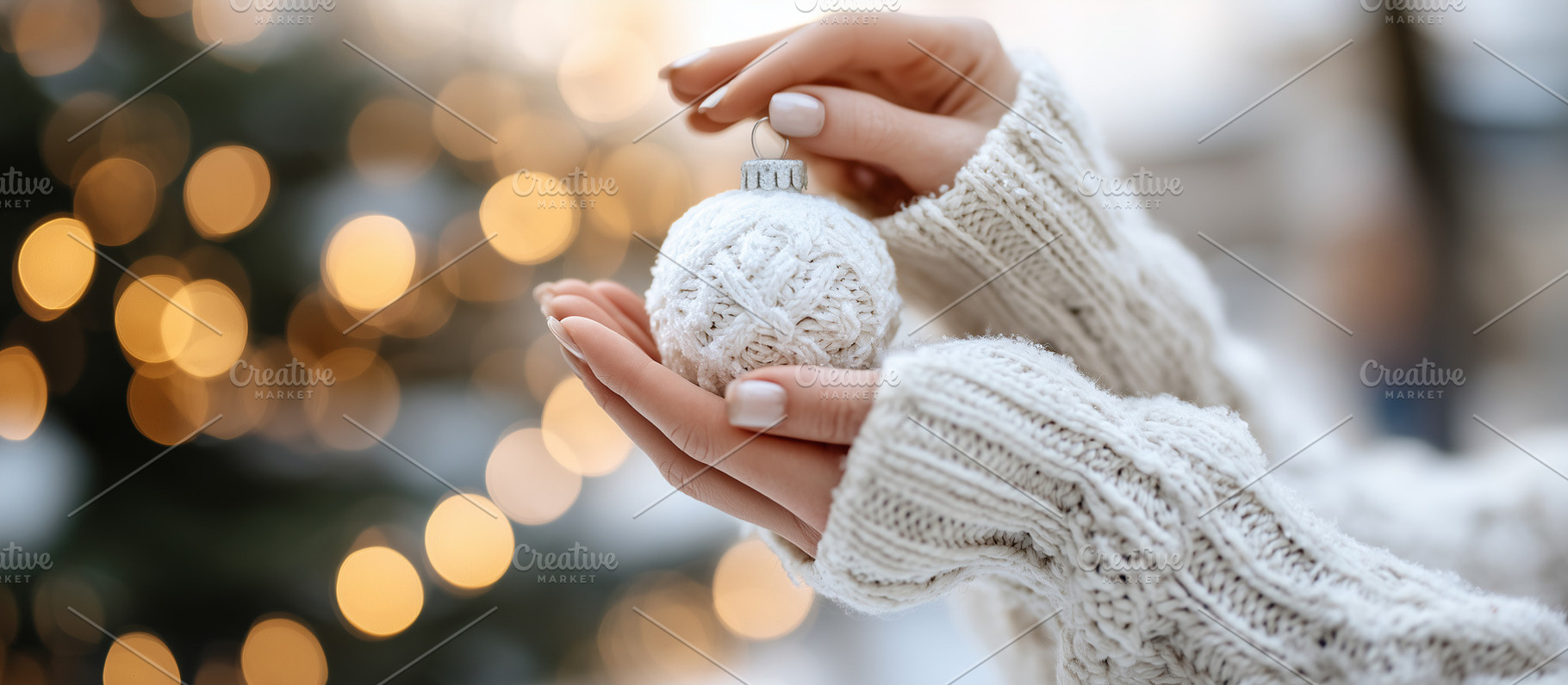 Woman holds delicate white knitted, a Holiday Photo by MistyDay