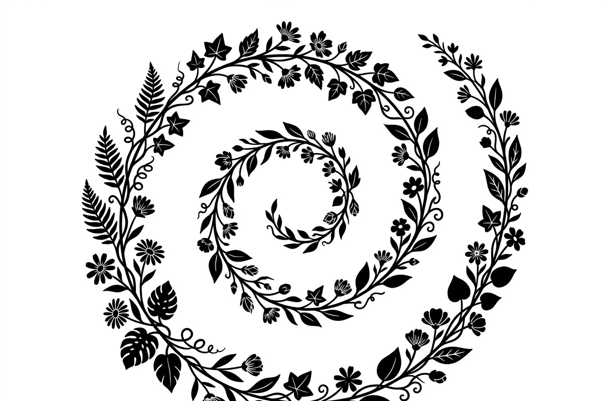 50 Elegant Floral Leaf Spiral Frame, a Decorative Illustration by Amazin_art (Photo 17 of 25)
