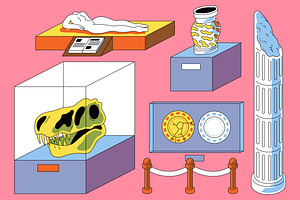 Pink Flat Museum Illustration, an Education Illustration by graphicook