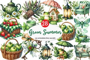 Green Summer Cottagecore Clipart, an Illustration by Watercolor design