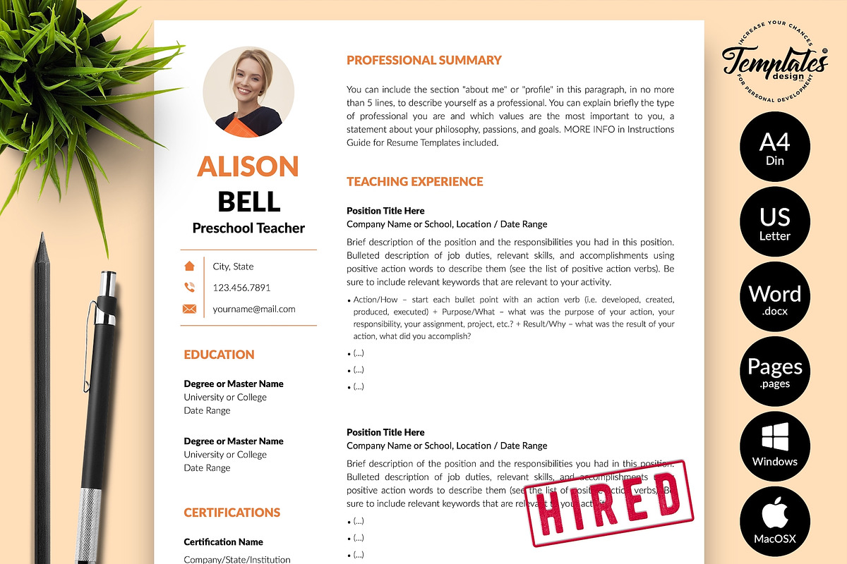 Teacher CV Format / Resume - Alison, a Resume Template by Templates Design Co. (Photo 1 of 17)