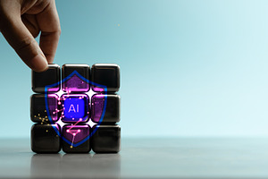 AI-powered cybersecurity verification with digital shield, repre, a Photo by salmon.black
