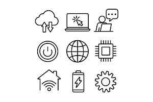 Line art set of technology icons set, an Outline Icon by Elen_Art