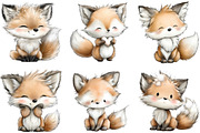 Watercolor Fox with Emotion Clipart, an Illustration by CraftArtStudio (Thumbnail 3 of 6)