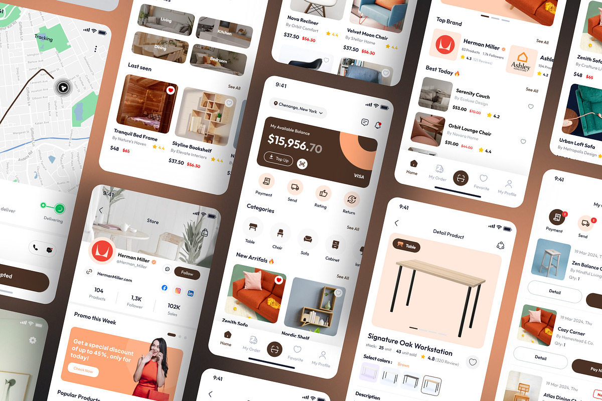 Woodora - Furniture Mobile App, an UI Kit Template by Minialis (Photo 5 of 6)