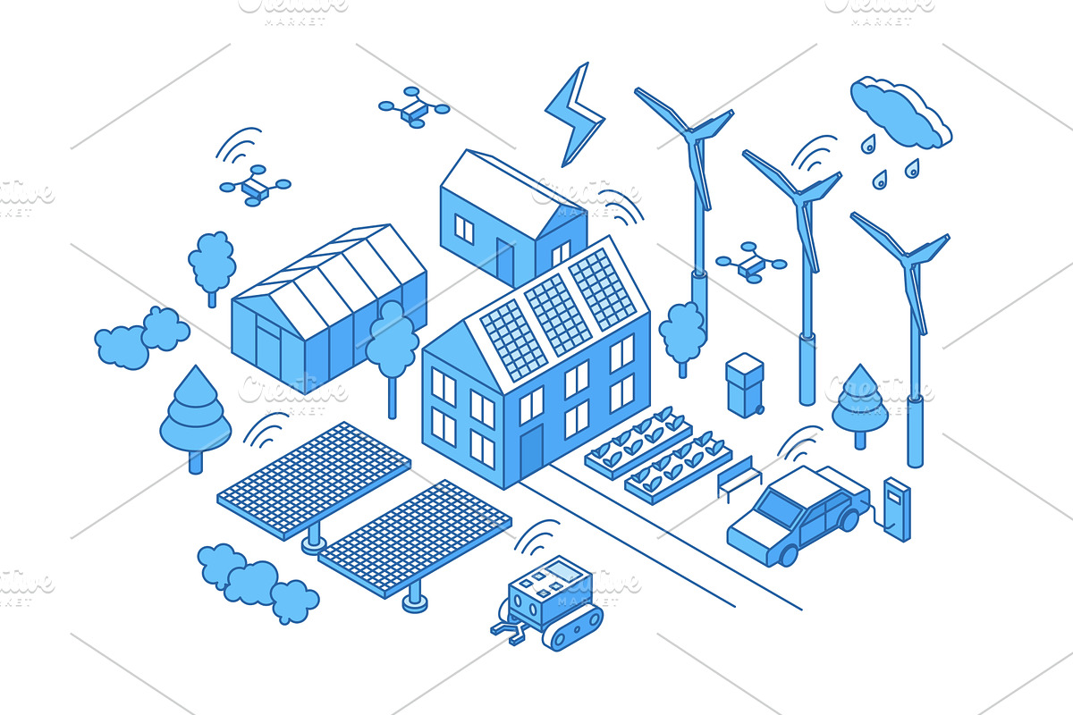 Isometric smart grid home. Modern, an Object Illustration by Valerie Bodnar