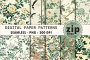 Green Chinoiserie Digital Paper, a Texture Graphic by CitraGraphics (Thumbnail 1 of 9)