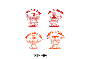 Set Line Art Vector Mascot Burger