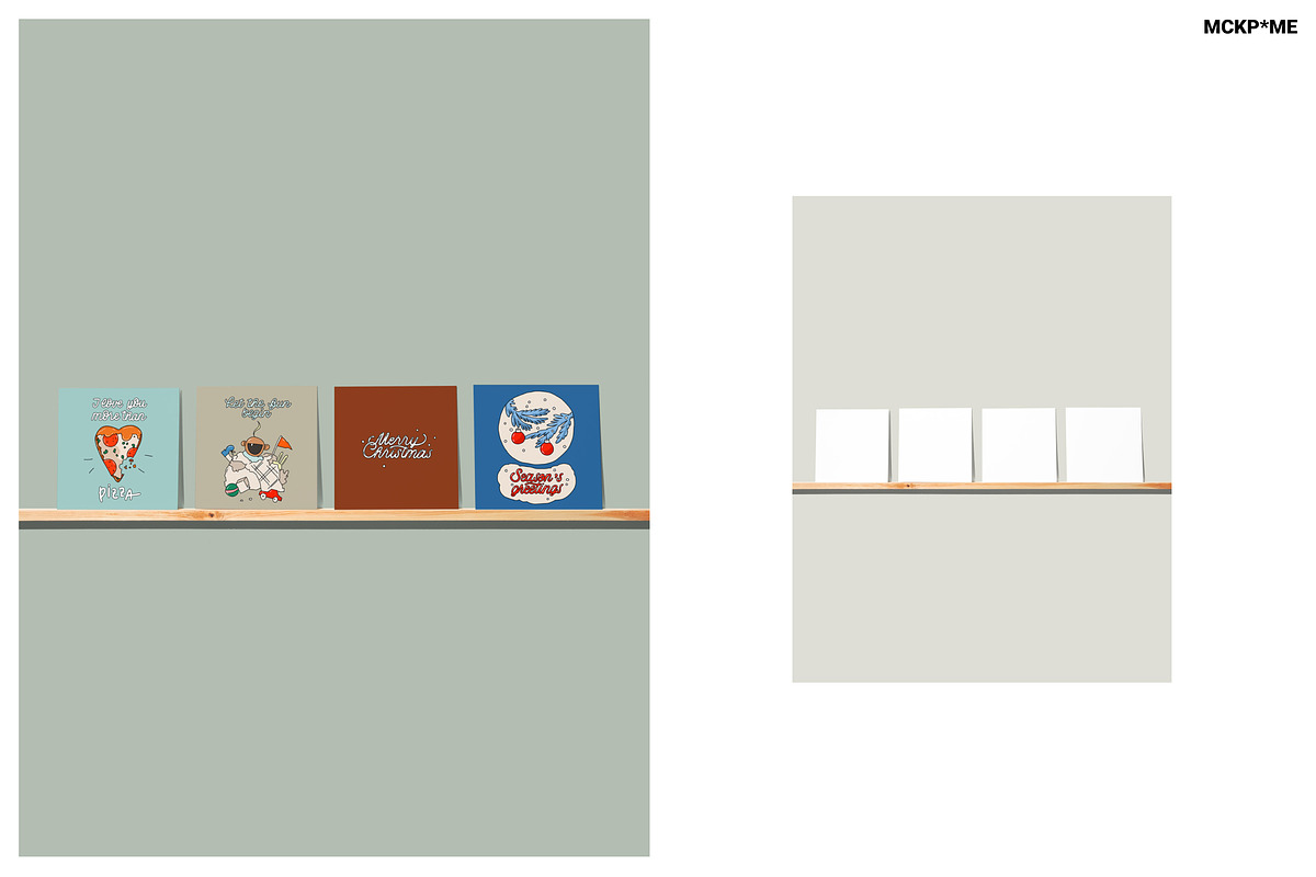 1x1 CARDS ON SHELVES MOCKUP SET, a Merchandise Mockup by MCKP*ME