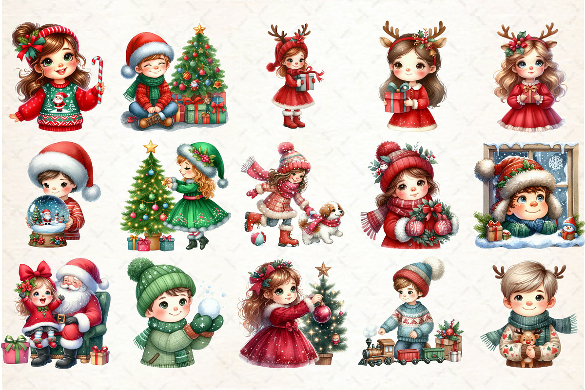 Watercolor Christmas Kids Clipart, an Illustration by Libby Wishes (Photo 2 of 7)