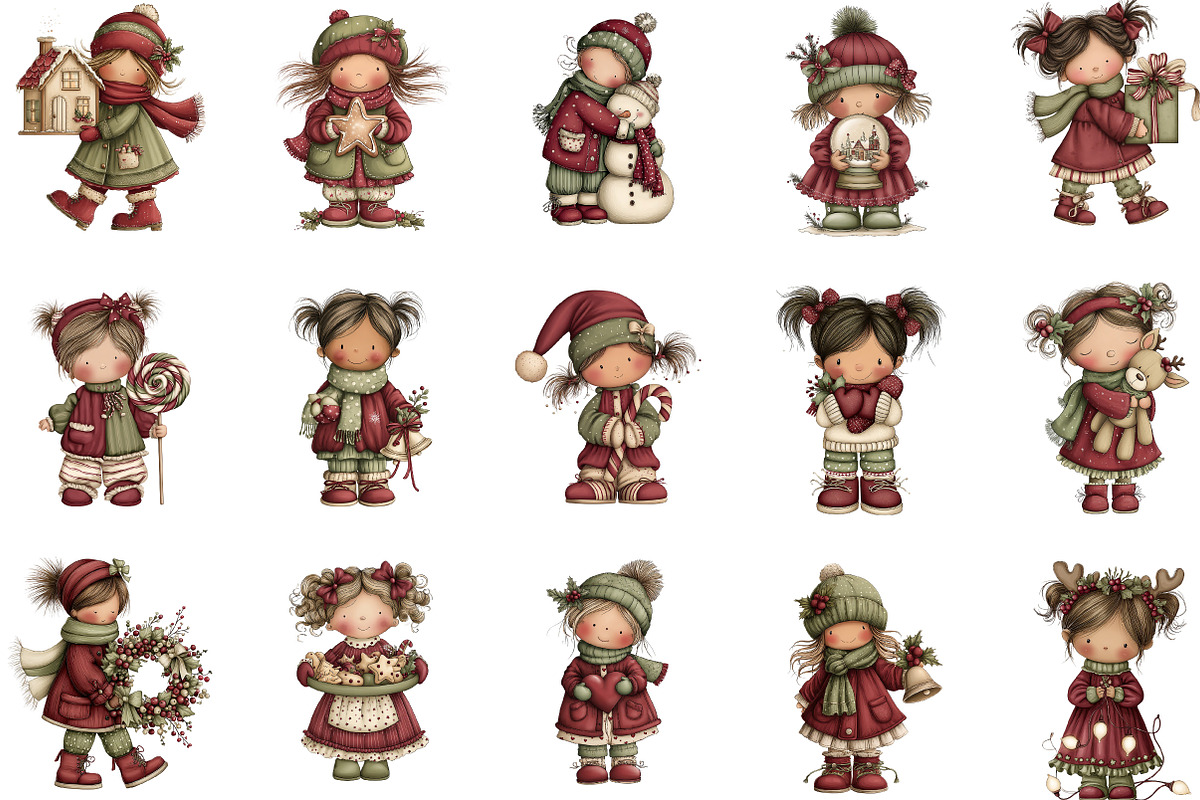 Quirky Christmas Cute Girl Clipart, an Illustration by designcity5 (Photo 2 of 5)