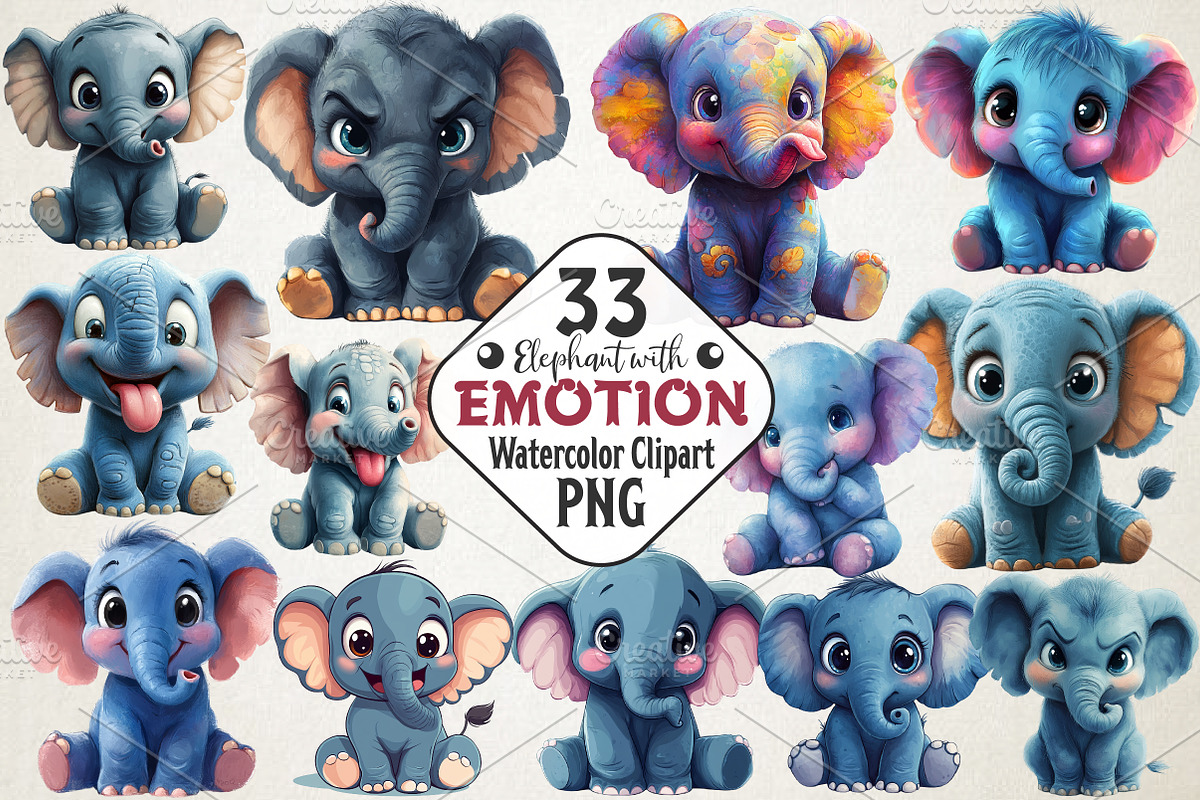 Baby Elephant with Emotion Clipart B, an Illustration by RobertsArt (Photo 1 of 7)