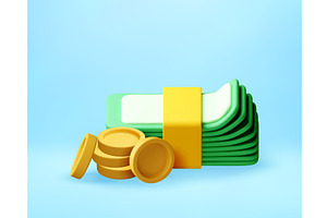 3D Stack of paper bills with and, a Finance Illustration by Abscent