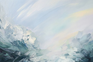 Abstract painting of ocean waves moving under a soft sky with ex, a Decorative Illustration by Studio ANNA