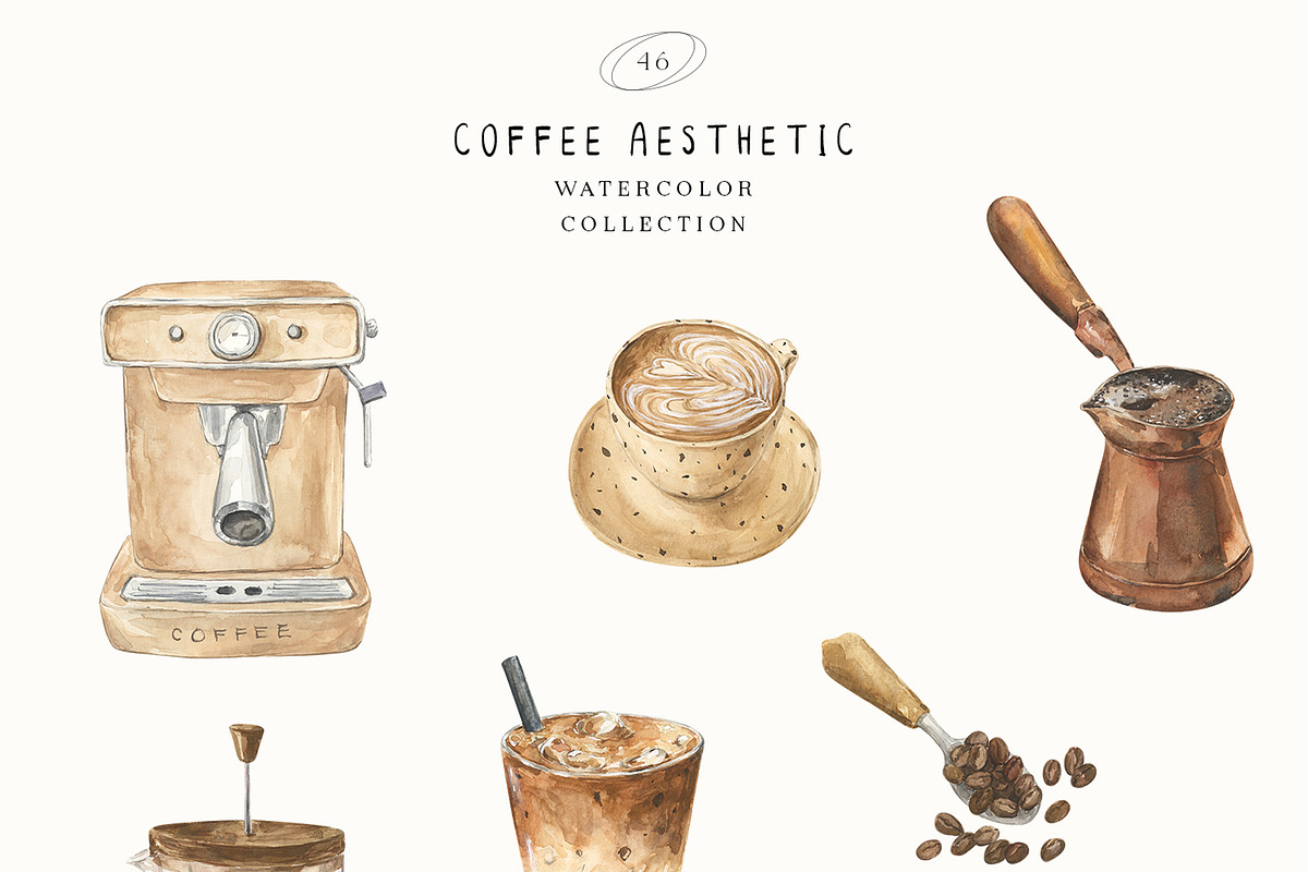 Coffee Aesthetic Watercolor, a Food Illustration by LiChu Art (Photo 5 of 6)