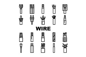 wire cable cord icons set vector, a Technology Illustration by pikepicture