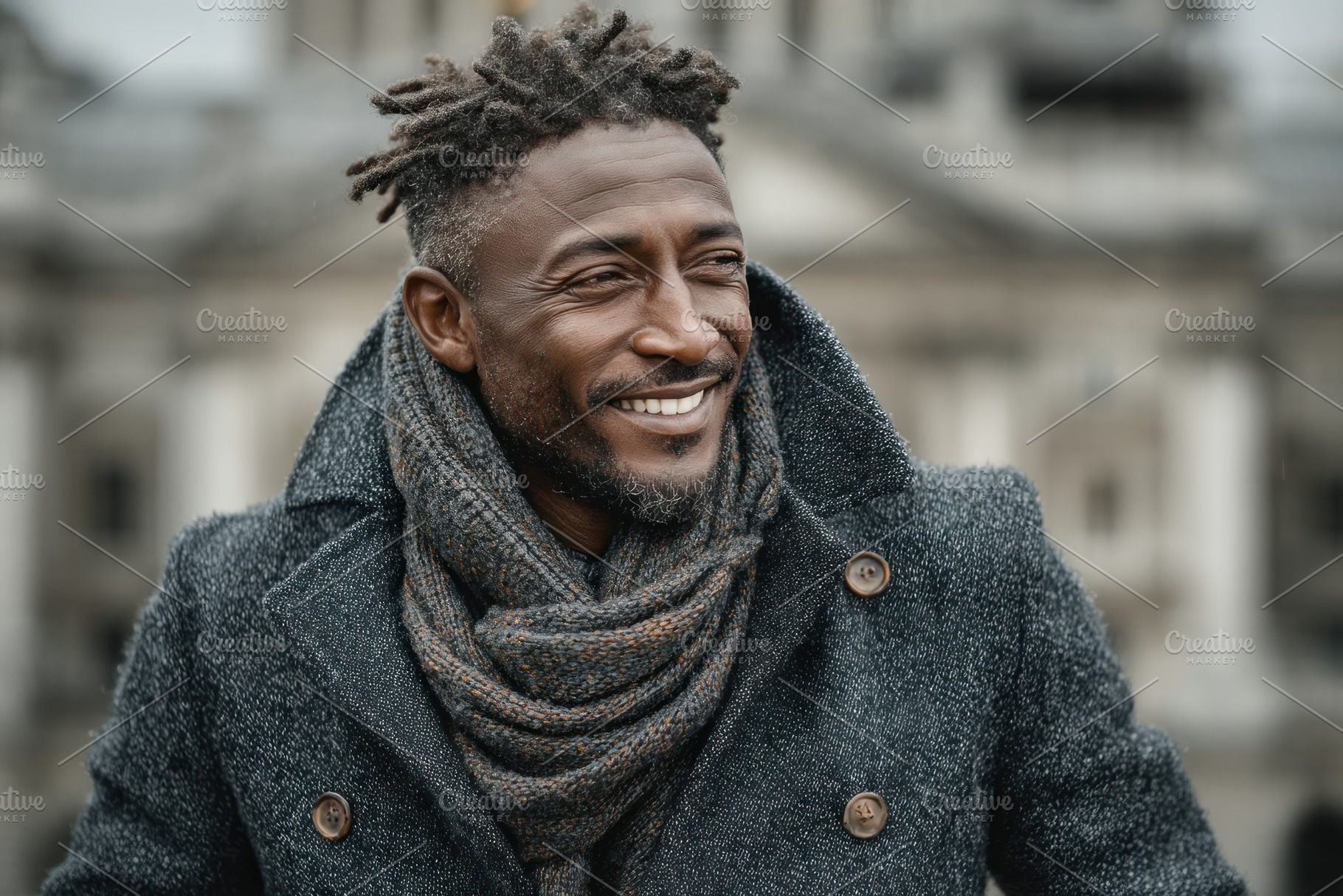 Stylish smiling man with short dreadlocks wearing wool coat and, a Person Photo by José Manuel Gelpi