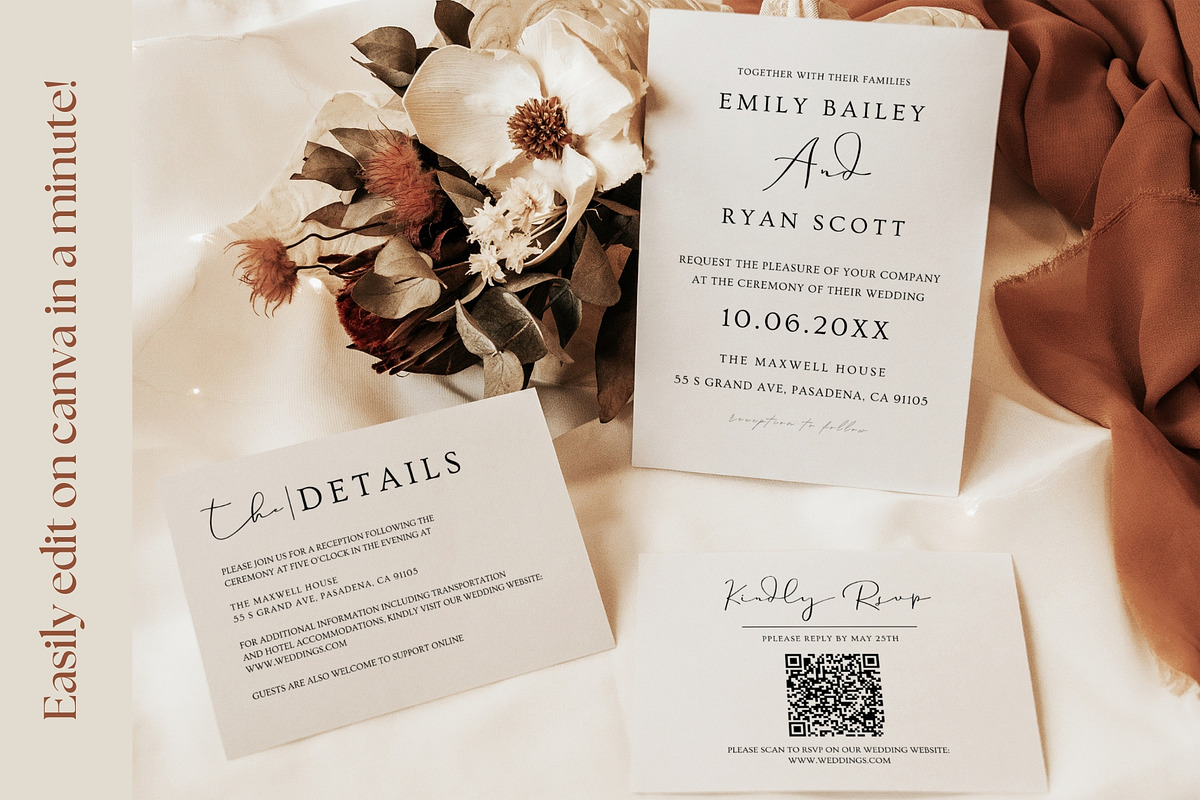 Minimalist Wedding Invitation Bundle, an Invitation Template by Meher Sadiah (Photo 1 of 6)