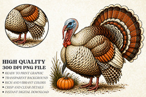 Vintage Thanksgiving Turkey PNG,Fall, a Person Illustration by Libby Wishes