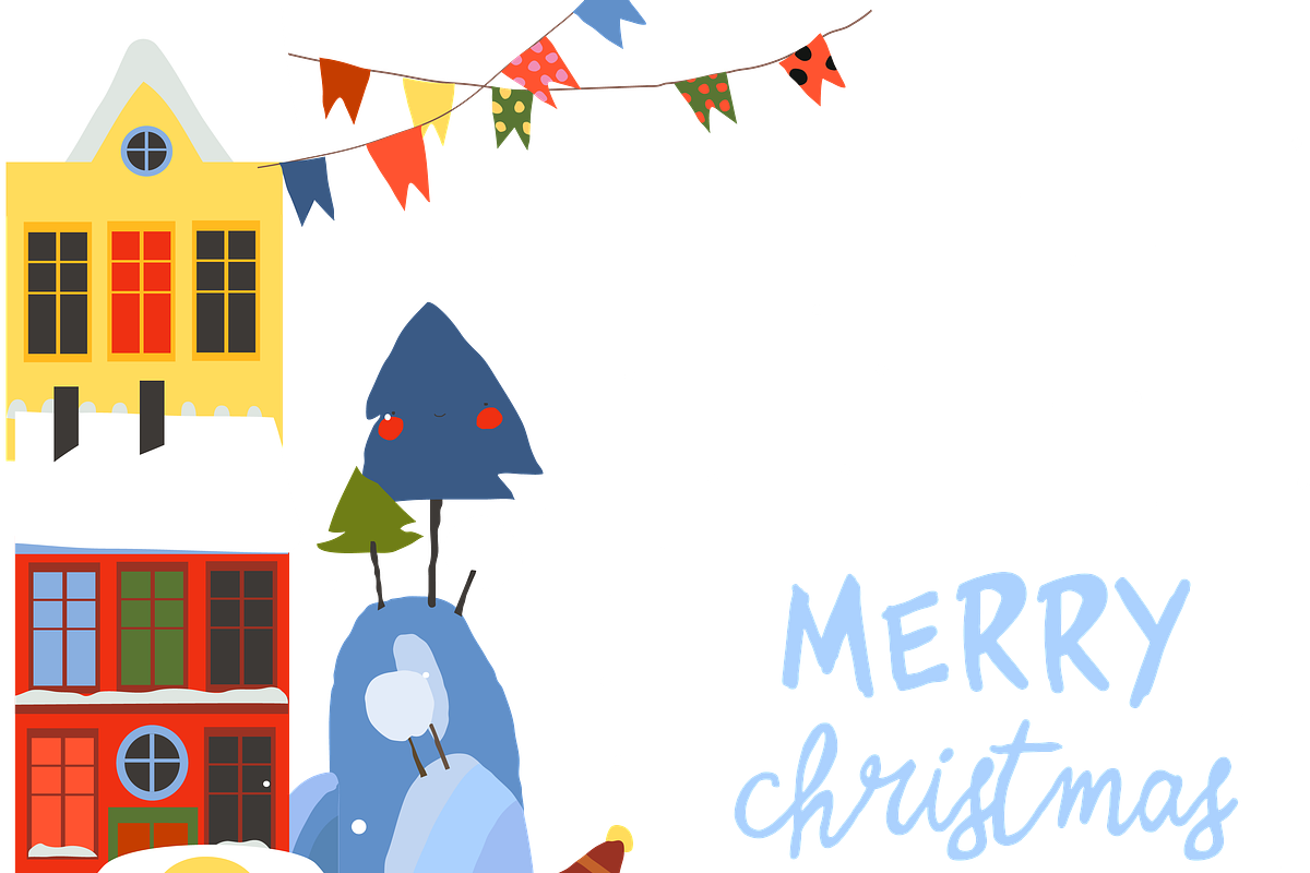 Christmas Town With Color Houses, a Seasonal Illustration by Maria Starus (Photo 2 of 3)
