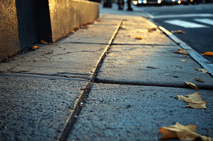 Sidewalk with fallen leaves near a s, a Photo by Iftikhar Alam