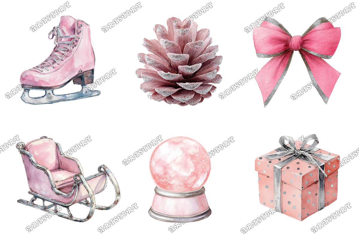 Pastel Silver Pink Christmas Clipart, a Graphic by designcity5 (Photo 3 of 5)